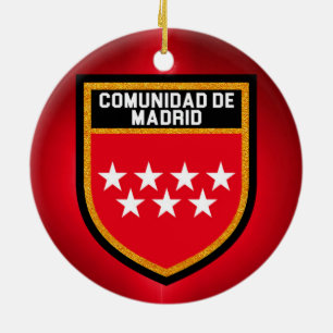 Ornement Rond En Céramique Drapeau de la Communauté de Madrid