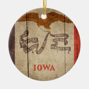 Ornement Rond En Céramique Drapeau de l'Iowa en bois robuste