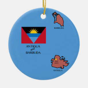 Ornement Rond En Céramique Drapeau et carte d'Antigua-et-Barbuda