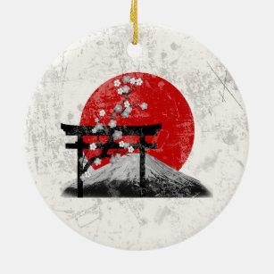Ornement Rond En Céramique Drapeau et symboles du Japon ID153