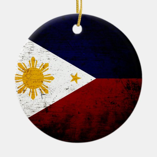 Ornement Rond En Céramique Drapeau grunge noir de Philippines (Devant)