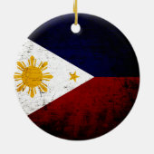 Ornement Rond En Céramique Drapeau grunge noir de Philippines (Dos)