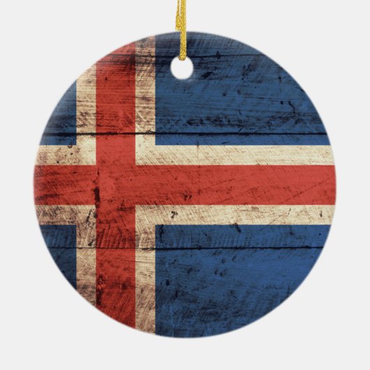 Ornement Rond En Céramique Drapeau Islande en bois (Dos)