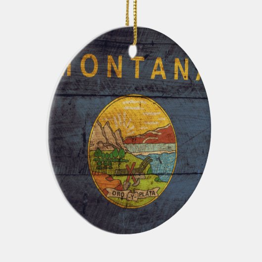 Ornement Rond En Céramique Drapeau Old Wood Montana (Droite)