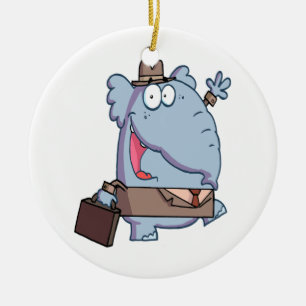 Ornement Rond En Céramique drôle d'éléphant avec une mallette