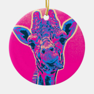 Ornement Rond En Céramique Drôle Giraffe Sticking out son langue