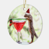 Ornement Rond En Céramique Écureuil de Noël à l'heure heureuse (Gauche)