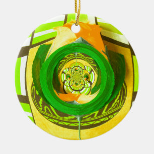 Ornement Rond En Céramique Elégance d'or : Beau art rose jaune africain