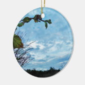 Ornement Rond En Céramique Élégant Noël Holly, ciel bleu (Gauche)