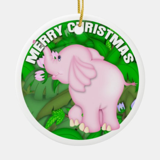Ornement Rond En Céramique Éléphant rose de Joyeux Noël (Devant)