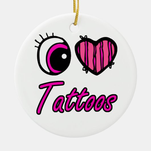 Ornement Rond En Céramique Emo Coeur des yeux J'aime les tatouages (Devant)
