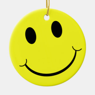 Ornement Rond En Céramique Emoji souriant jaune clair