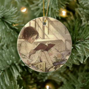 Ornement Rond En Céramique Enfant vintage Lire un livre, Jessie Willcox Smith