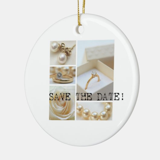 Ornement Rond En Céramique Enregistrer le collage Mariage date blanc (Gauche)