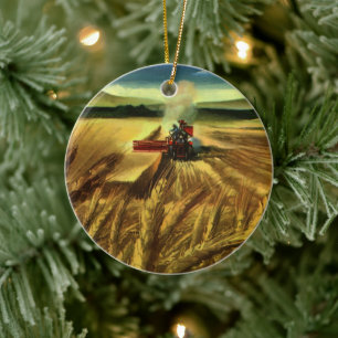 Ornement Rond En Céramique Entreprise agricole vintage, culture de blé