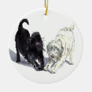 Ornement Rond En Céramique Étirage de Labradoodles
