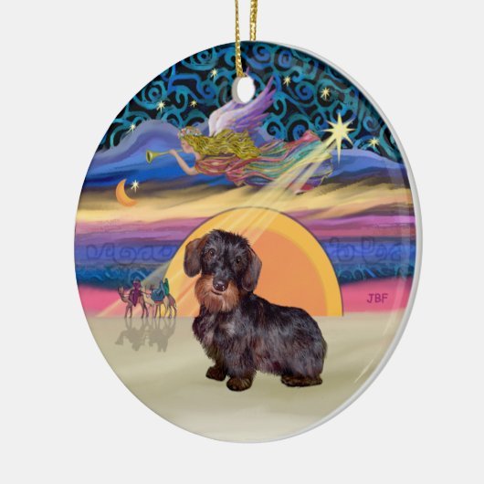 Ornement Rond En Céramique Étoile de Noël - Wire Haired Dachshund (Gauche)