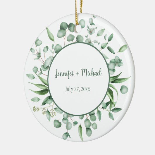 Ornement Rond En Céramique Eucalyptus Envy Wreath Mariage Keepsaké (Gauche)
