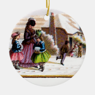 Ornement Rond En Céramique Famille Christmas