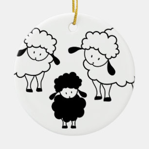 Ornement Rond En Céramique Famille de moutons noirs