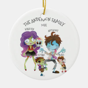 Ornement Rond En Céramique Famille de zombi d'amusement d'ornement de Noël 4