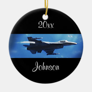 Ornement Rond En Céramique Faucon Fighter Jet de Noël F16 personnalisable