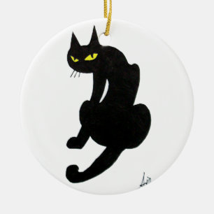 ORNEMENT ROND EN CÉRAMIQUE FÊTE D'HALLOWEEN CHAT NOIR