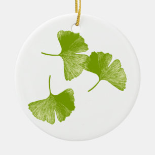 Ornement Rond En Céramique Feuille de Ginkgo