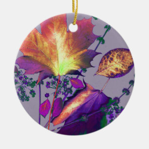 Ornement Rond En Céramique Feuilles d'automne à Lilac