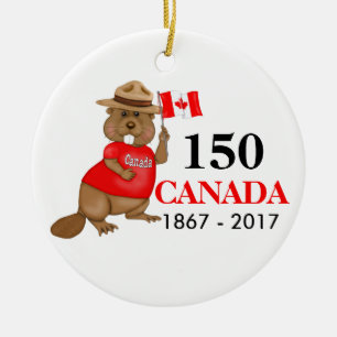 Ornement Rond En Céramique Fière fête canadienne du castor 150