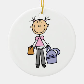 Ornement Rond En Céramique Fille avec sac à dos