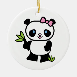 Ornement Rond En Céramique Fille de panda de Lil