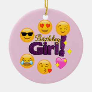 Ornement Rond En Céramique Fille Emoji d'anniversaire