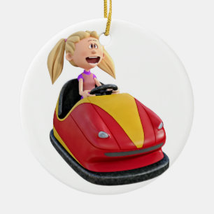 Ornement Rond En Céramique Fille n de bande dessinée une voiture de butoir