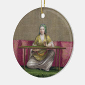 Ornement Rond En Céramique Fille turque, brodant, XVIIIème siècle (engravin (Gauche)