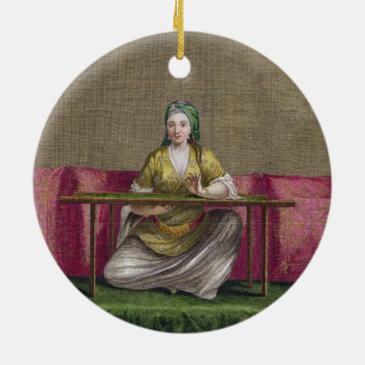 Ornement Rond En Céramique Fille turque, brodant, XVIIIème siècle (engravin (Dos)