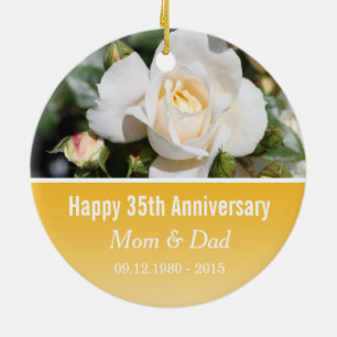 Ornement Rond En Céramique Fleur de rose blanche mariage anniversaire
