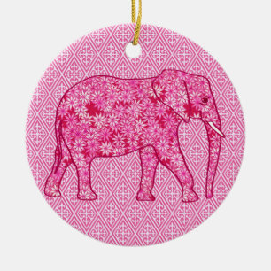 Ornement Rond En Céramique Fleur d'éléphant - rose fuchsia