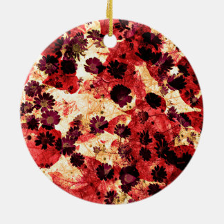Ornement Rond En Céramique Fleur marguerite jaune rouge motif design abstrait
