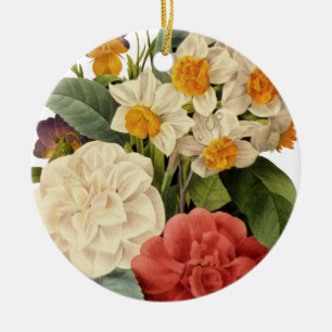 Ornement Rond En Céramique Fleurs anciennes, camélias et narcisses, Redoute
