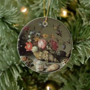 Ornement Rond En Céramique Fleurs, coquillages et insectes Balthasar van der