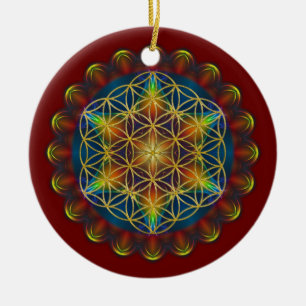 Ornement Rond En Céramique FLEURS DE VIE / Blume des Lebens - Mandala III