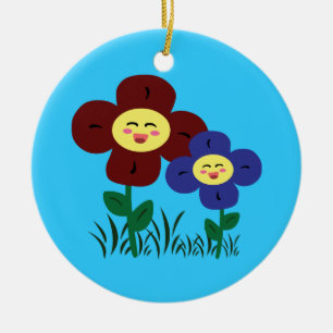 Ornement Rond En Céramique Fleurs Kawaii