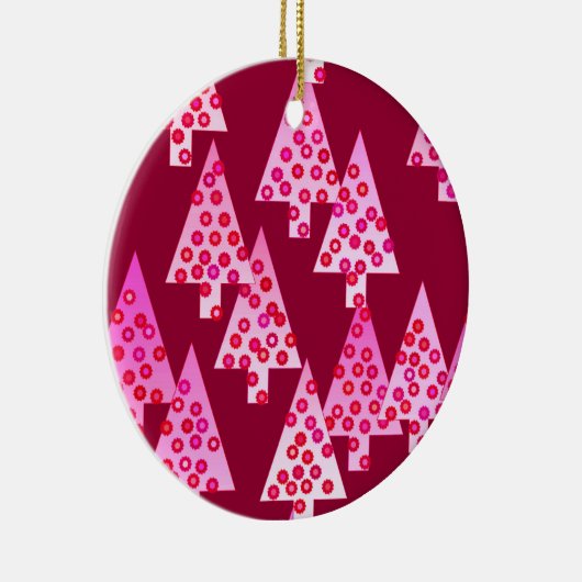 Ornement Rond En Céramique Fleurs modernes arbres de Noël - vin & rose (Droite)