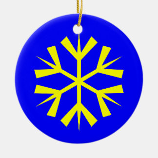 Ornement Rond En Céramique Flocon de neige bleu et jaune