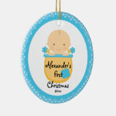 Ornement Rond En Céramique Flower Baby Boy Baby's First Christmas Ornament (Droite)