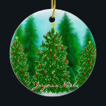 Ornement Rond En Céramique French Joyeux Noel Noël<br><div class="desc">Design d'art oriental de pins décoré pour Noël dans une forêt d'hiver par les designers de l'Ornementation souhaitant un "Joyeux Noel" pour les francophones.</div>