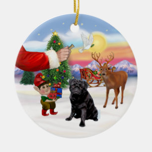 Ornement Rond En Céramique Friandise pour un Pug noir