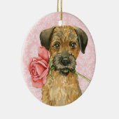 Ornement Rond En Céramique Frontière Rose Valentine Terrier (Droite)