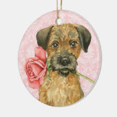Ornement Rond En Céramique Frontière Rose Valentine Terrier (Gauche)